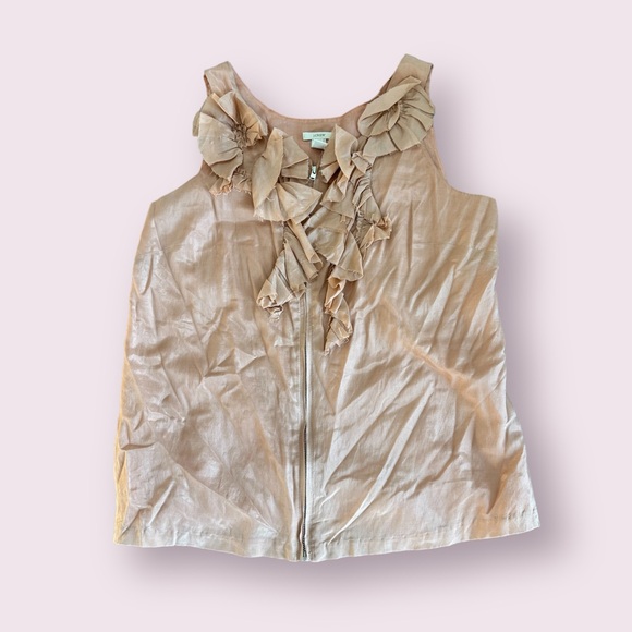 Women’s J.Crew Silk Cotton Blend Ruffle Zip Collar Light Salmon Tank Top Size 8 - Picture 4 of 11